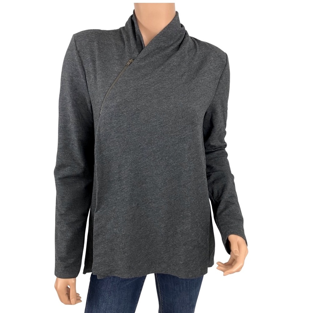Ann Taylor Asymmetric Quarter Zip Wrap Long Sleeve Sweater Gray - Small